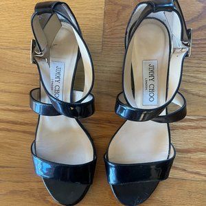 Jimmy Choo Chiara Black Criss-Cross Wedge Sandals 36.5